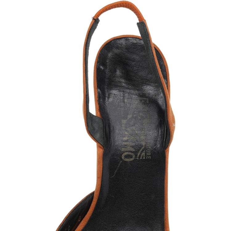 Pre Owned Salvatore Ferragamo Orange Satin Bow Sandals Size 40
