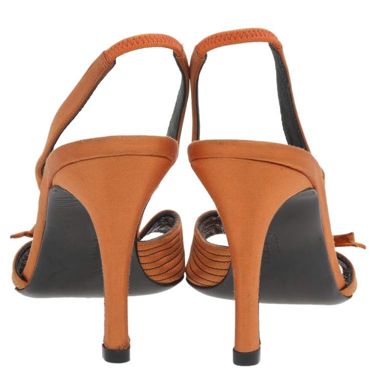 Pre Owned Salvatore Ferragamo Orange Satin Bow Sandals Size 40