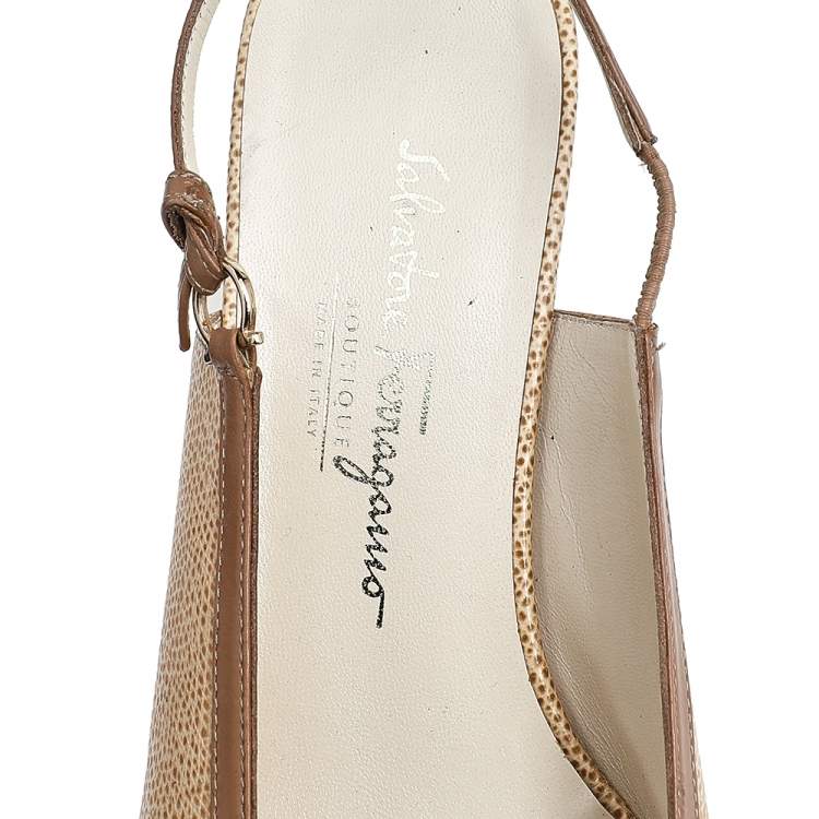 مملوكة مسبقًا Salvatore Ferragamo Beige Leather Square Toe Slingback Block Heel Pumps Size 38.5