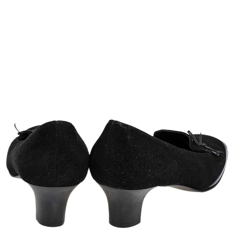 Pre Owned Salvatore Ferragamo Black Leather And Suede Bow Pumps Size 38.5