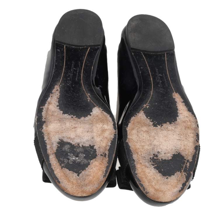 Pre Owned Salvatore Ferragamo Black Patent Leather Vara Bow Ballet Flats Size 36