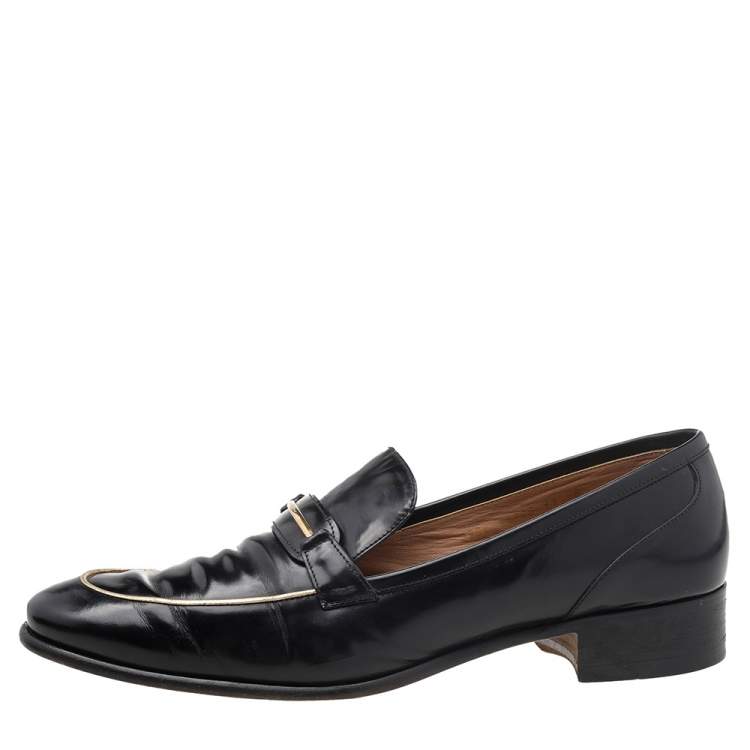 Pre Owned Salvatore Ferragamo Black Leather Slip On Loafers Size 41.5