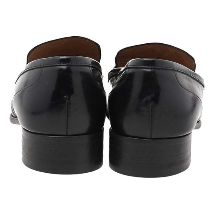 Pre Owned Salvatore Ferragamo Black Leather Slip On Loafers Size 41.5