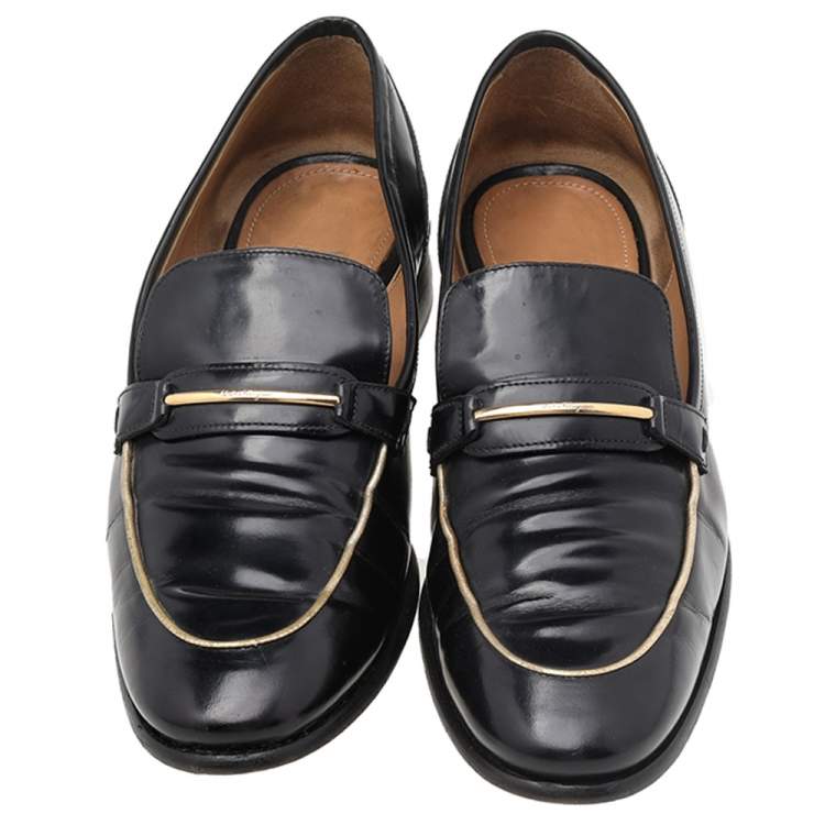 Pre Owned Salvatore Ferragamo Black Leather Slip On Loafers Size 41.5
