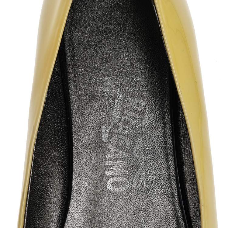 Pre Owned Salvatore Ferragamo Yellow/Black Patent Leather Metal Trim Ballet Flats Size 38.5