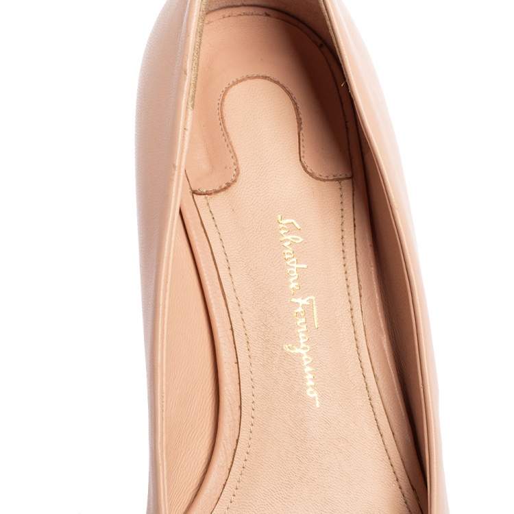 Pre Owned Salvatore Ferragamo Light Pink Leather Bow Ballet Flats Size 37.5