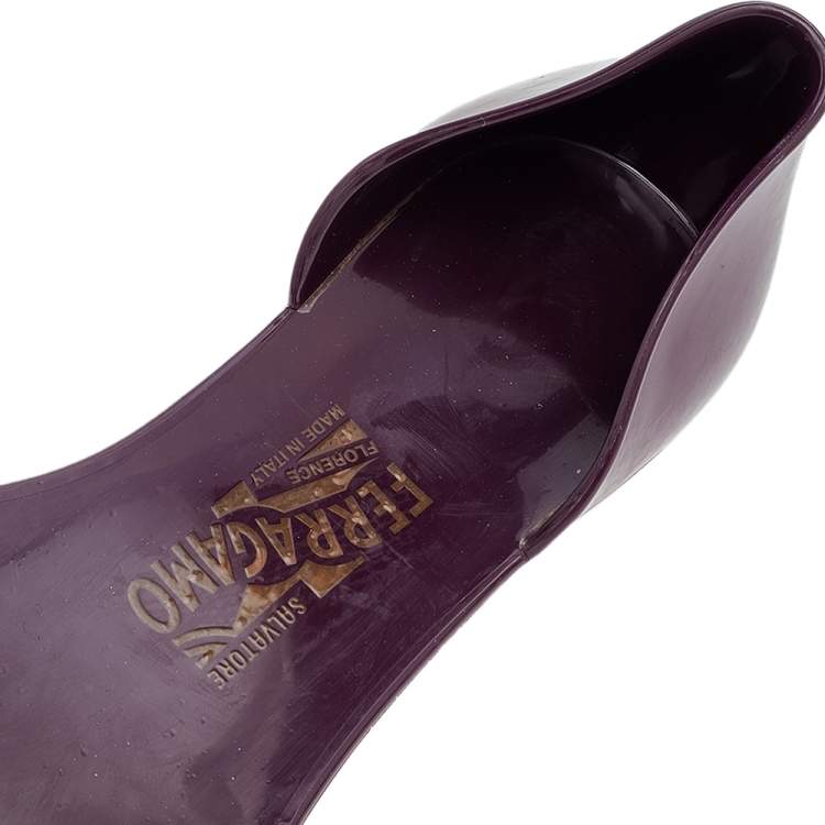 Pre Owned Salvatore Ferragamo Purple Jelly Bow Flat Sandals Size 39.5