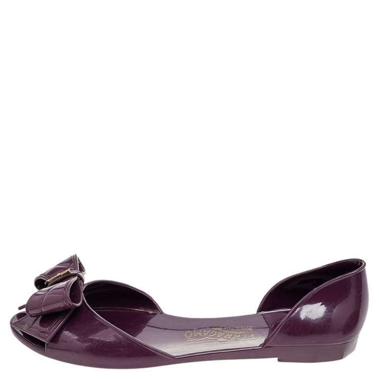Salvatore Ferragamo Purple Jelly Bow Flat Sandals Size 39.5