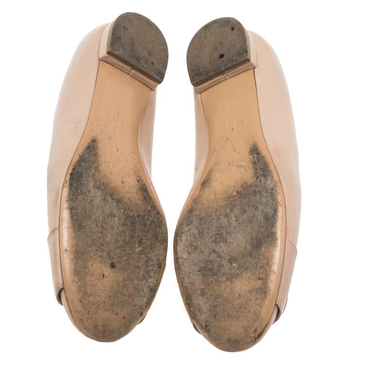 Pre Owned Salvatore Ferragamo Beige Leather Lola Ballet Flats Size 39.5