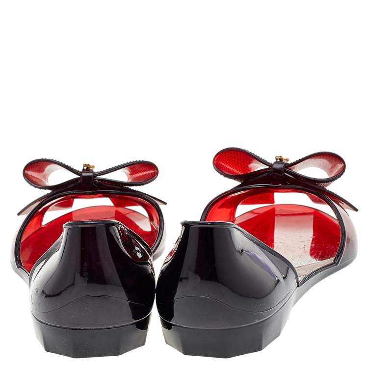 Pre Owned Salvatore Ferragamo Burgundy Jelly Barbados Metal Bow Peep Toe D'orsay Flats Size 38.5