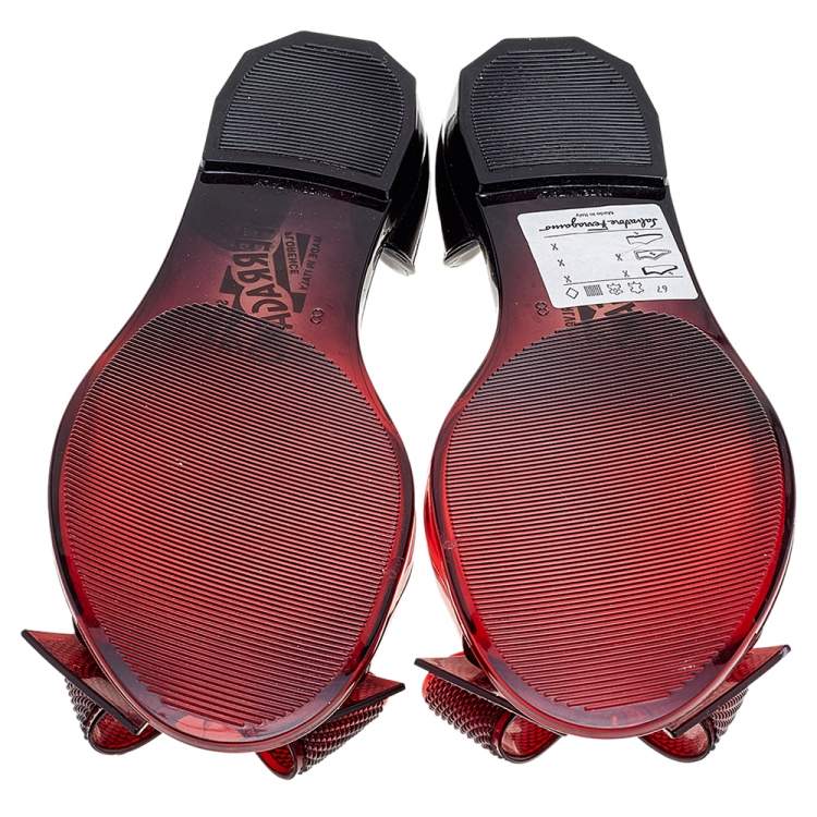 Pre Owned Salvatore Ferragamo Burgundy Jelly Barbados Metal Bow Peep Toe D'orsay Flats Size 38.5