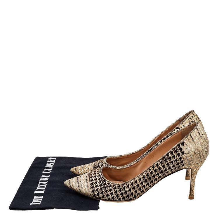 Pre Owned Salvatore Ferragamo Beige/Black Leather Pointed Toe Pumps Size 40