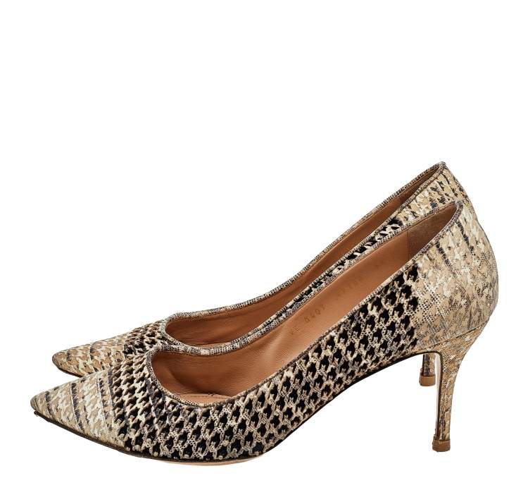 Pre Owned Salvatore Ferragamo Beige/Black Leather Pointed Toe Pumps Size 40