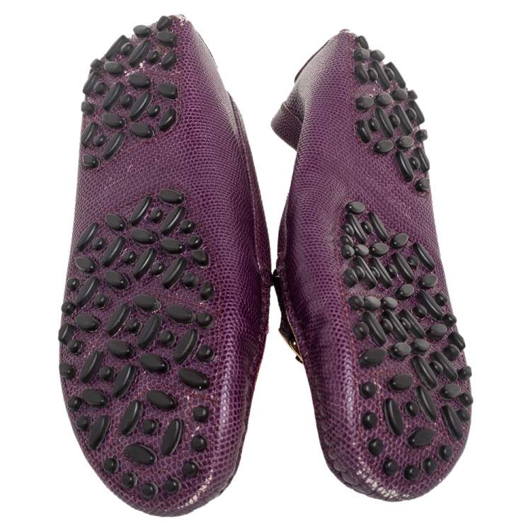 Pre Owned Salvatore Ferragamo Purple Lizard Embossed  Leather Gancini Bit Loafers Size 36