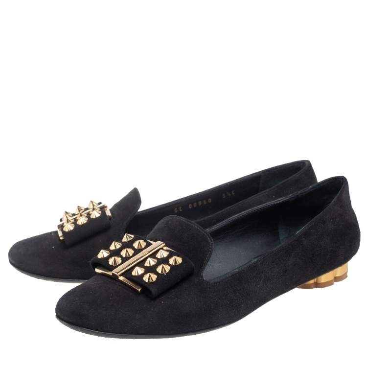 Pre Owned Salvatore Ferragamo Black Suede Bow Detail Smoking Slippers Size 36