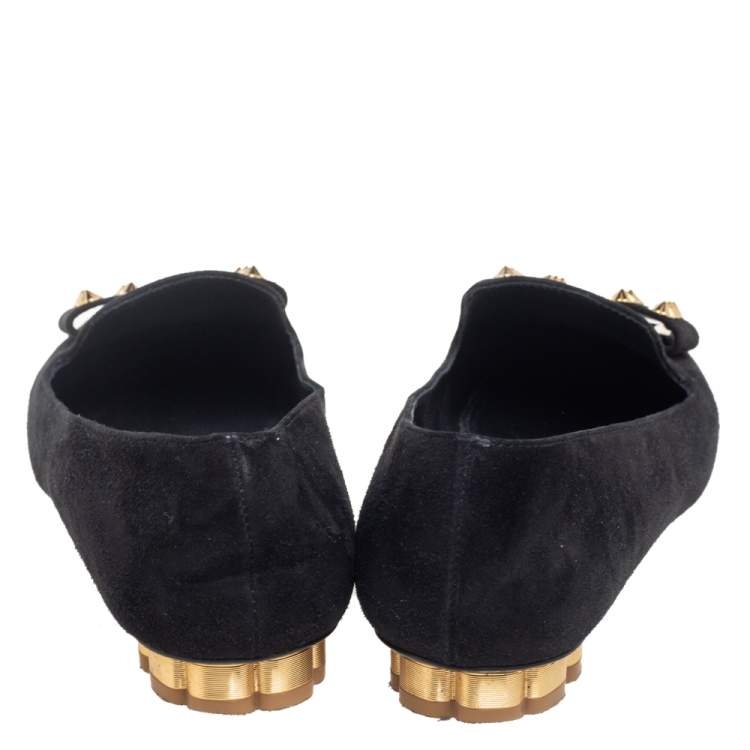 Pre Owned Salvatore Ferragamo Black Suede Bow Detail Smoking Slippers Size 36