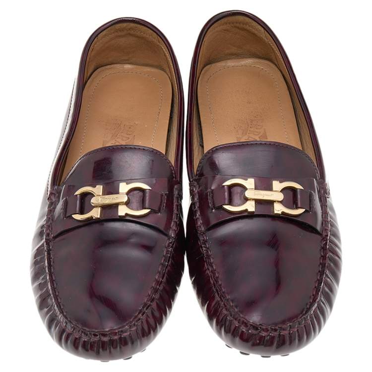 Pre Owned Salvatore Ferragamo Two Tone Patent Leather Gancini Bit Slip On Loafers Size 41