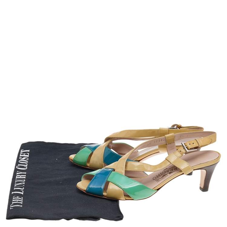 Pre Owned Salvatore Ferragamo Multicolor Patent Leather Sandals Size 37