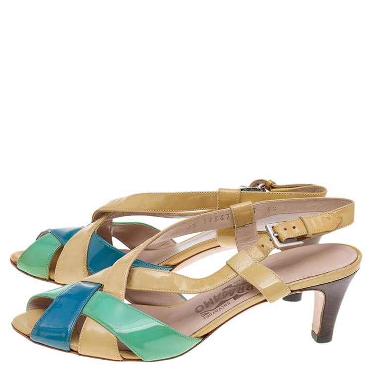 Pre Owned Salvatore Ferragamo Multicolor Patent Leather Sandals Size 37