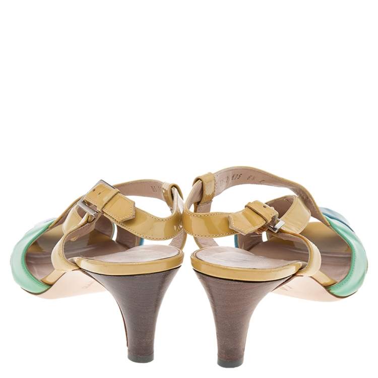 Pre Owned Salvatore Ferragamo Multicolor Patent Leather Sandals Size 37