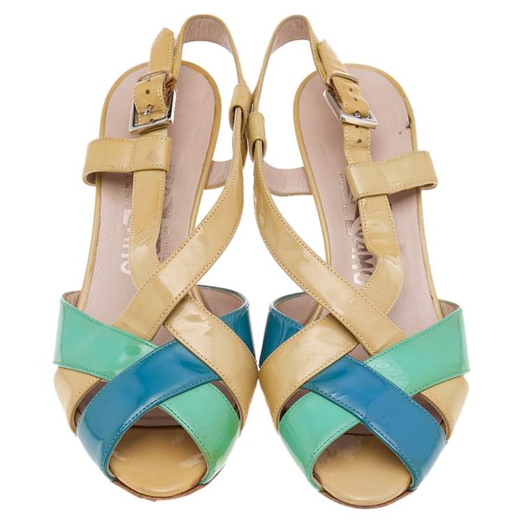 Pre Owned Salvatore Ferragamo Multicolor Patent Leather Sandals Size 37