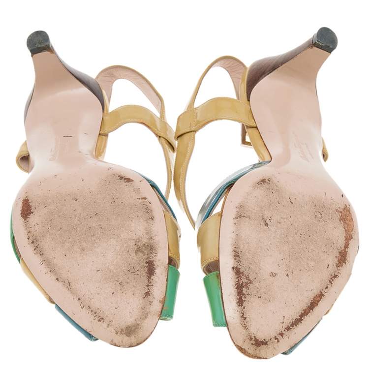 Pre Owned Salvatore Ferragamo Multicolor Patent Leather Sandals Size 37