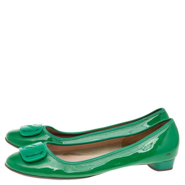 Pre Owned Salvatore Ferragamo Green Patent Leather Ballet Flats Size 41
