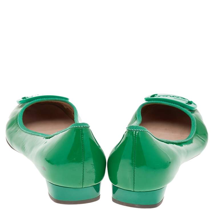 Pre Owned Salvatore Ferragamo Green Patent Leather Ballet Flats Size 41