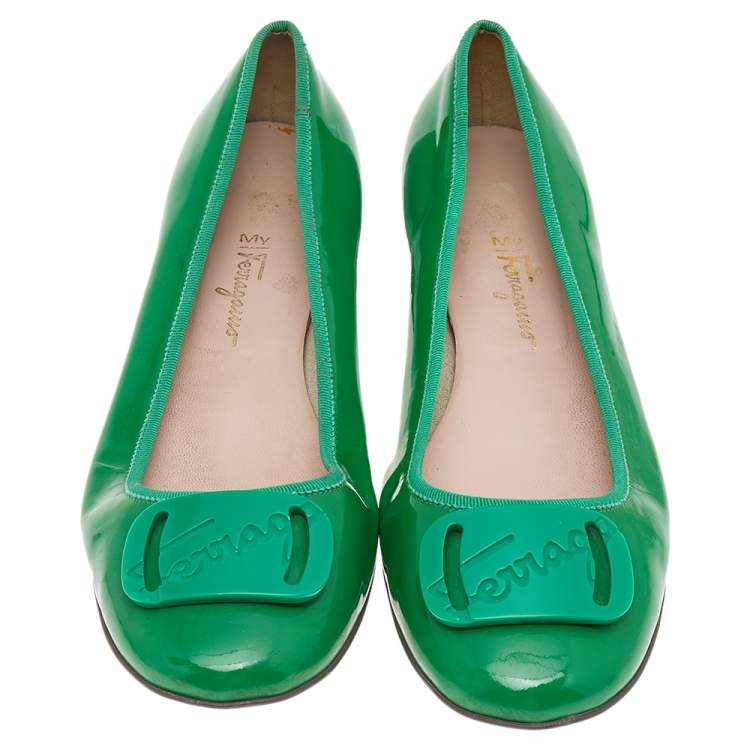 Pre Owned Salvatore Ferragamo Green Patent Leather Ballet Flats Size 41