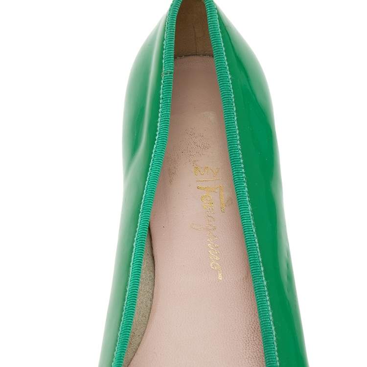 Pre Owned Salvatore Ferragamo Green Patent Leather Ballet Flats Size 41