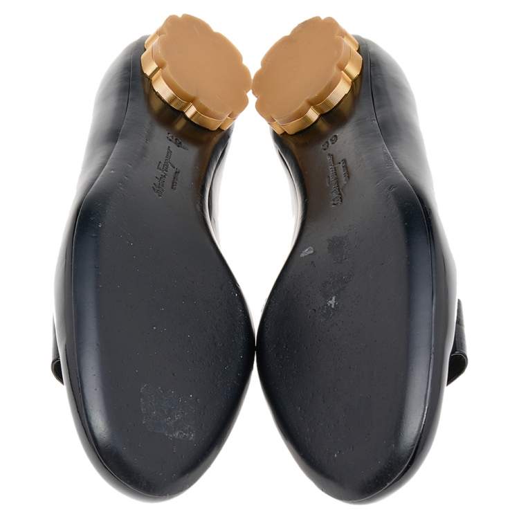 Pre Owned Salvatore Ferragamo Black Patent Leather Smoking Slippers Size 36.5