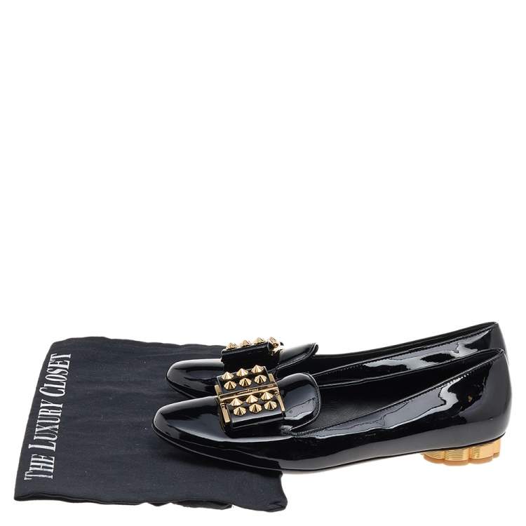 Pre Owned Salvatore Ferragamo Black Patent Leather Smoking Slippers Size 36.5