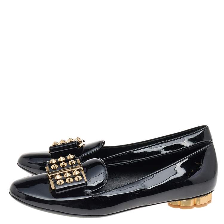 Pre Owned Salvatore Ferragamo Black Patent Leather Smoking Slippers Size 36.5