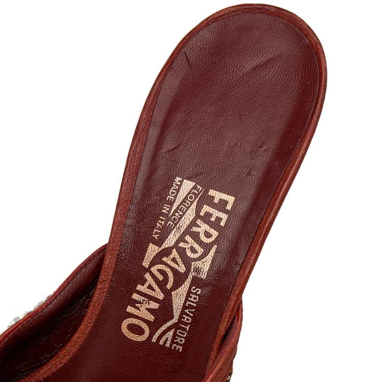 Pre Owned Salvatore Ferragamo Multicolor Tweed Crystal Embellished Pointed Toe Mule Sandals Size 38.5