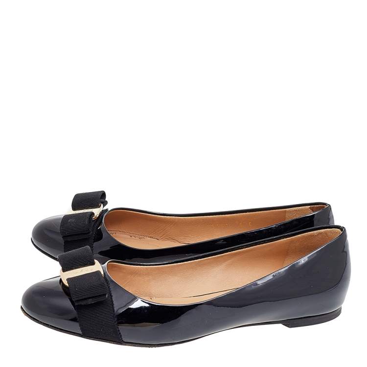 Pre Owned Salvatore Ferragamo Black Patent Leather Varina Ballet Flats Size 36.5