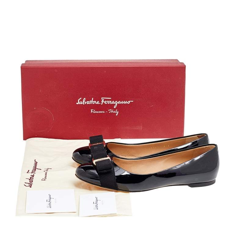 Pre Owned Salvatore Ferragamo Black Patent Leather Varina Ballet Flats Size 36.5