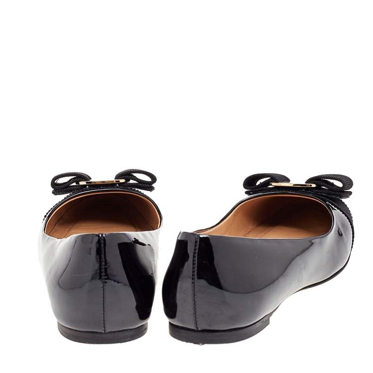 Pre Owned Salvatore Ferragamo Black Patent Leather Varina Ballet Flats Size 36.5