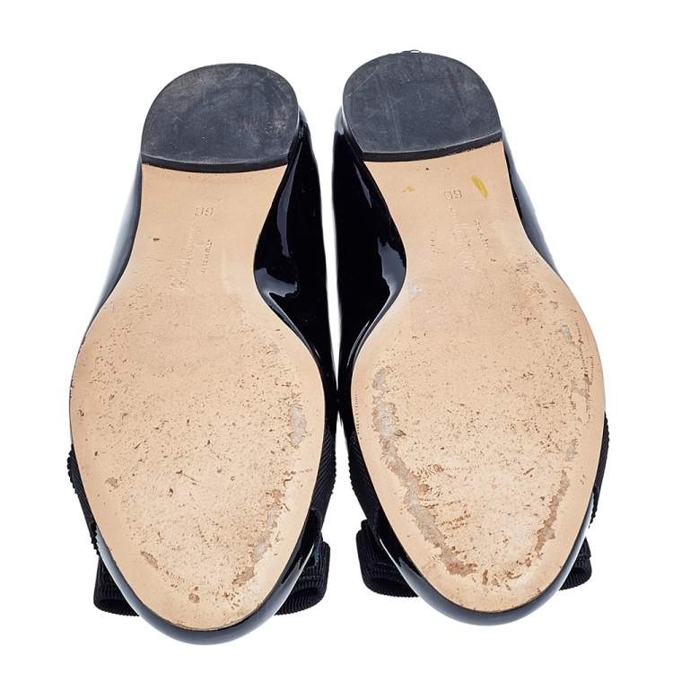Pre Owned Salvatore Ferragamo Black Patent Leather Varina Ballet Flats Size 36.5