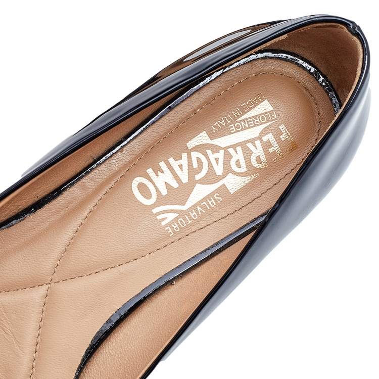 Pre Owned Salvatore Ferragamo Black Patent Leather Varina Ballet Flats Size 36.5