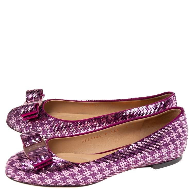 Pre Owned Salvatore Ferragamo Purple Sequins Varina Ballet Flats Size 36.5