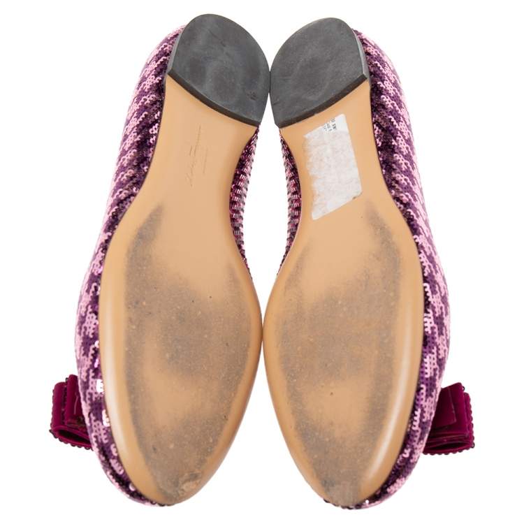 Pre Owned Salvatore Ferragamo Purple Sequins Varina Ballet Flats Size 36.5