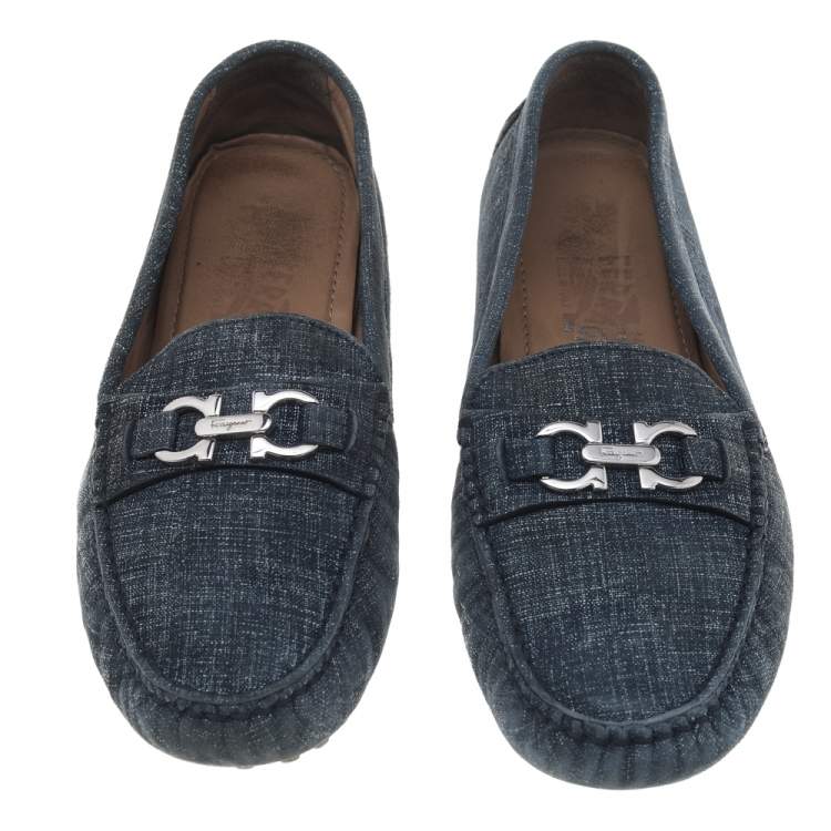 Pre Owned Salvatore Ferragamo Blue Denim Slip on Loafers Size 37