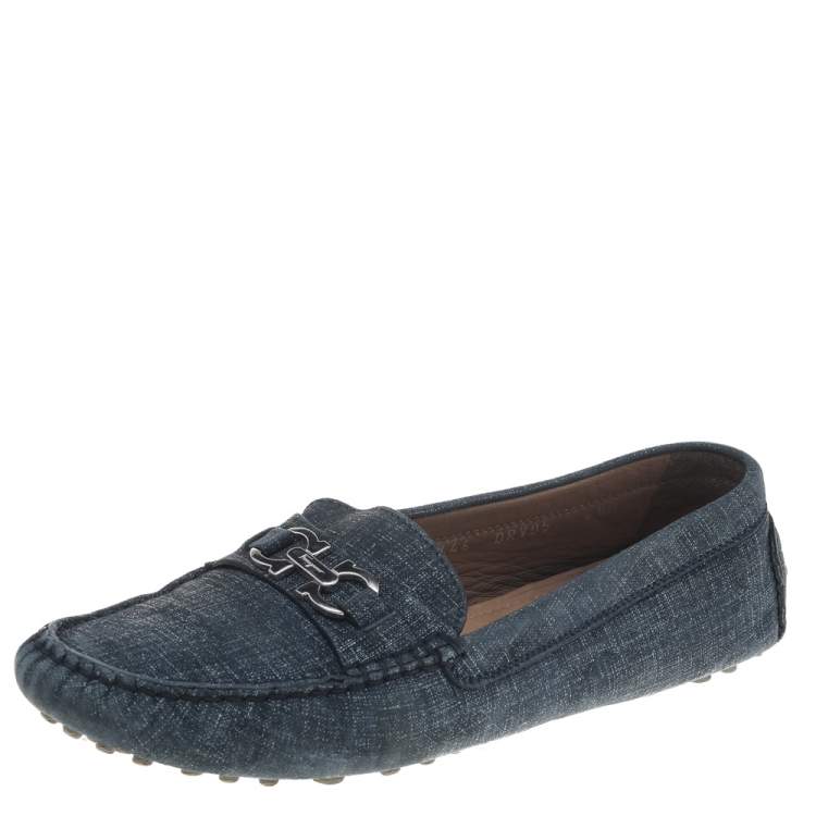 Pre Owned Salvatore Ferragamo Blue Denim Slip on Loafers Size 37