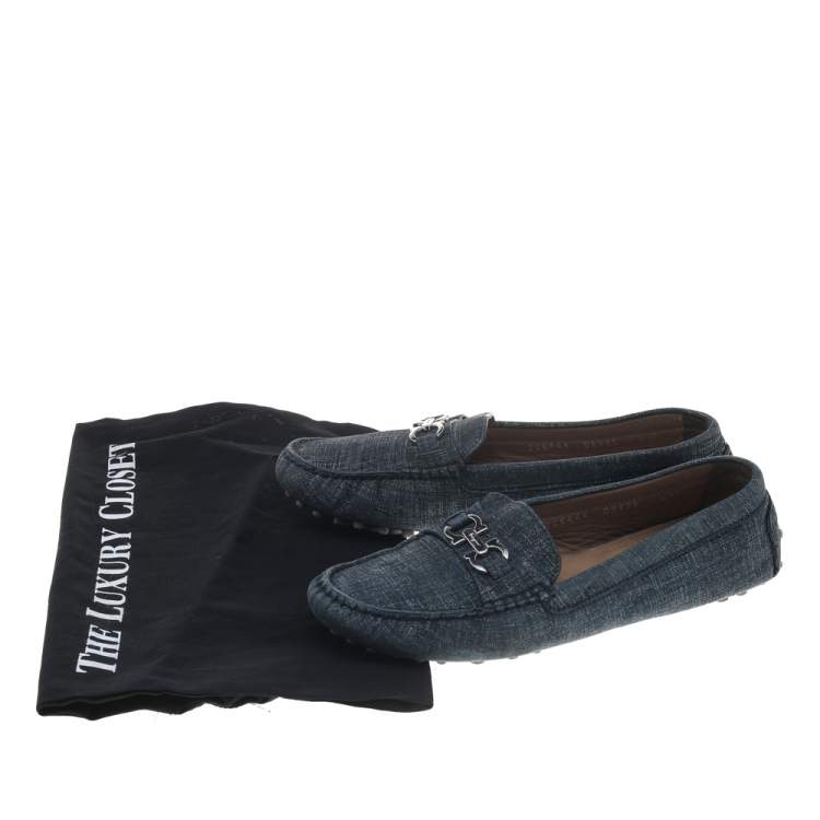 Pre Owned Salvatore Ferragamo Blue Denim Slip on Loafers Size 37