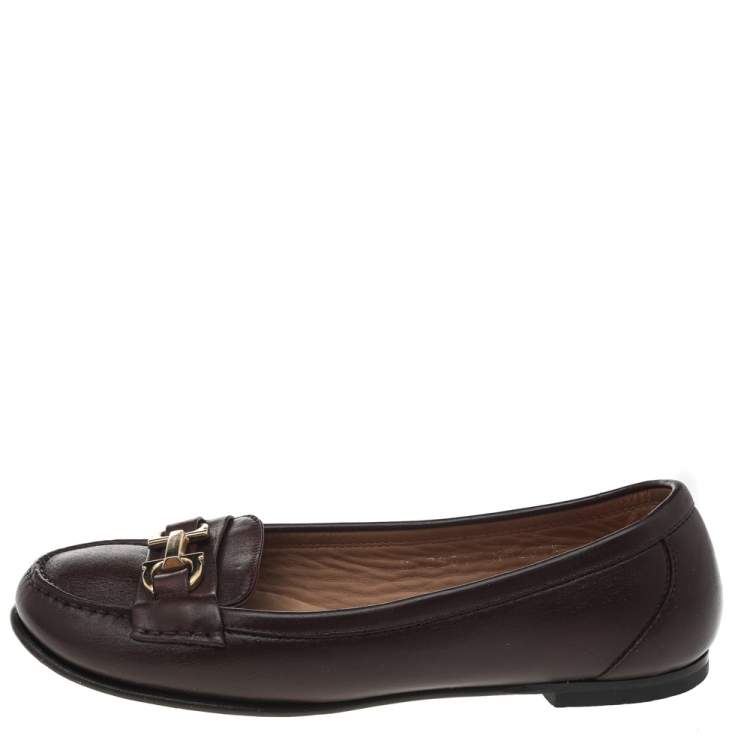 Pre Owned Salvatore Ferragamo Brown Leather Gancio Bit Loafers Size 37