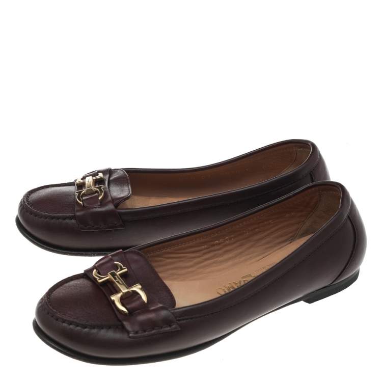 Pre Owned Salvatore Ferragamo Brown Leather Gancio Bit Loafers Size 37