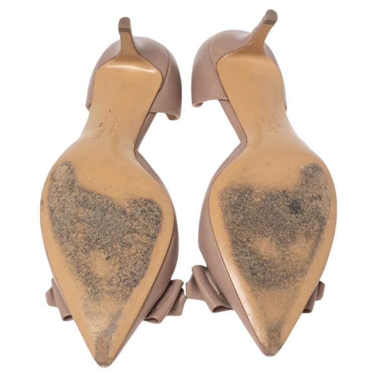 Pre Owned Salvatore Ferragamo Beige  Leather  Bow Rietta D’orsay Pointed Toe Pumps Size 37