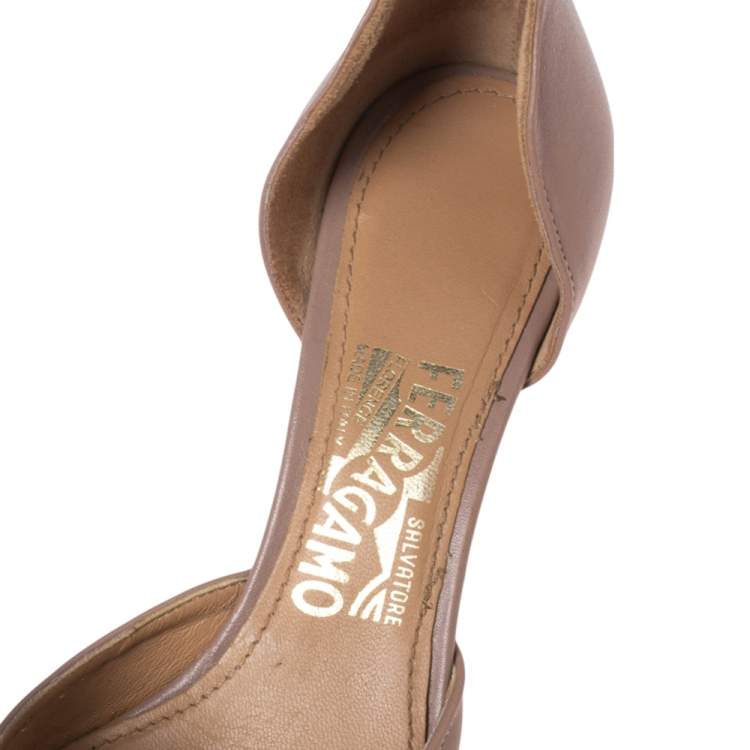 Pre Owned Salvatore Ferragamo Beige  Leather  Bow Rietta D’orsay Pointed Toe Pumps Size 37