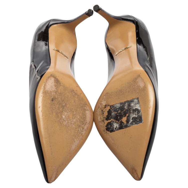 Pre Owned Salvatore Ferragamo Black Patent Leather Pointed Toe Pumps Size 37