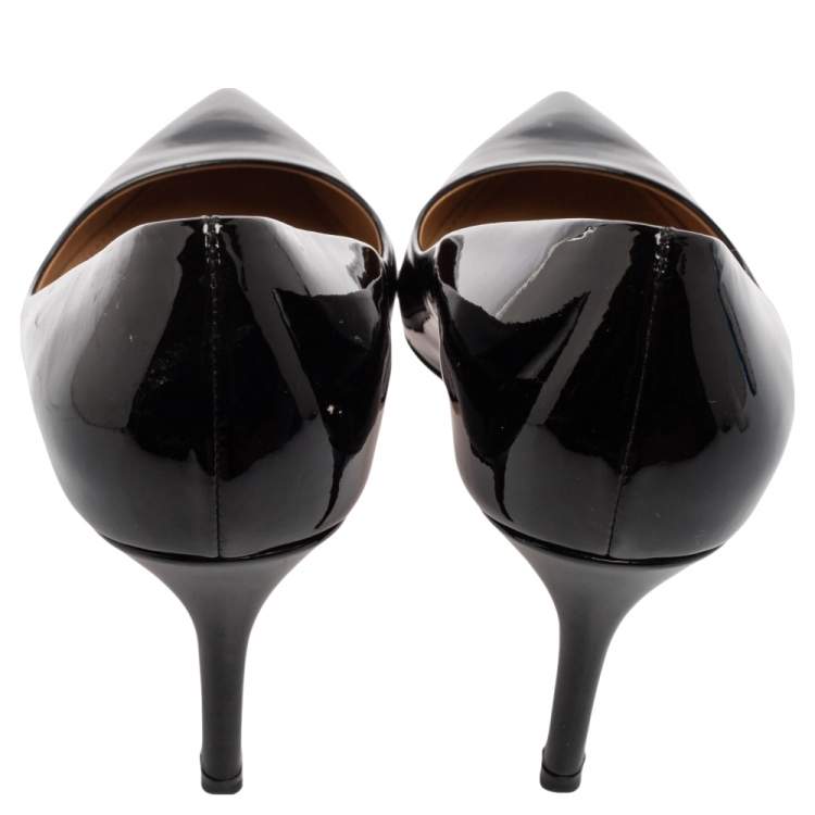 Pre Owned Salvatore Ferragamo Black Patent Leather Pointed Toe Pumps Size 37